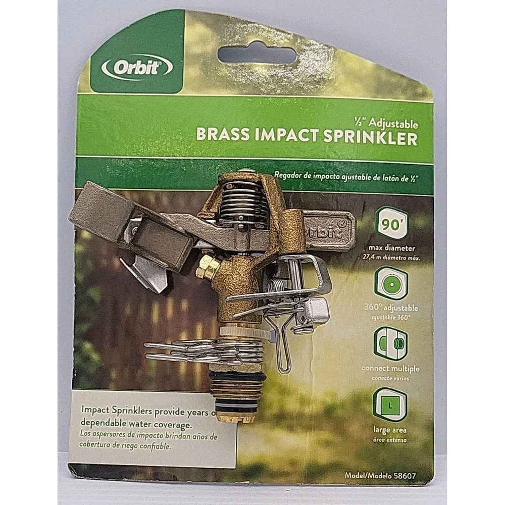 Orbit 58607 Heavy-Duty Brass 1600 sq. ft. Coverage Impact Sprinkler 1/2 MNPT in.